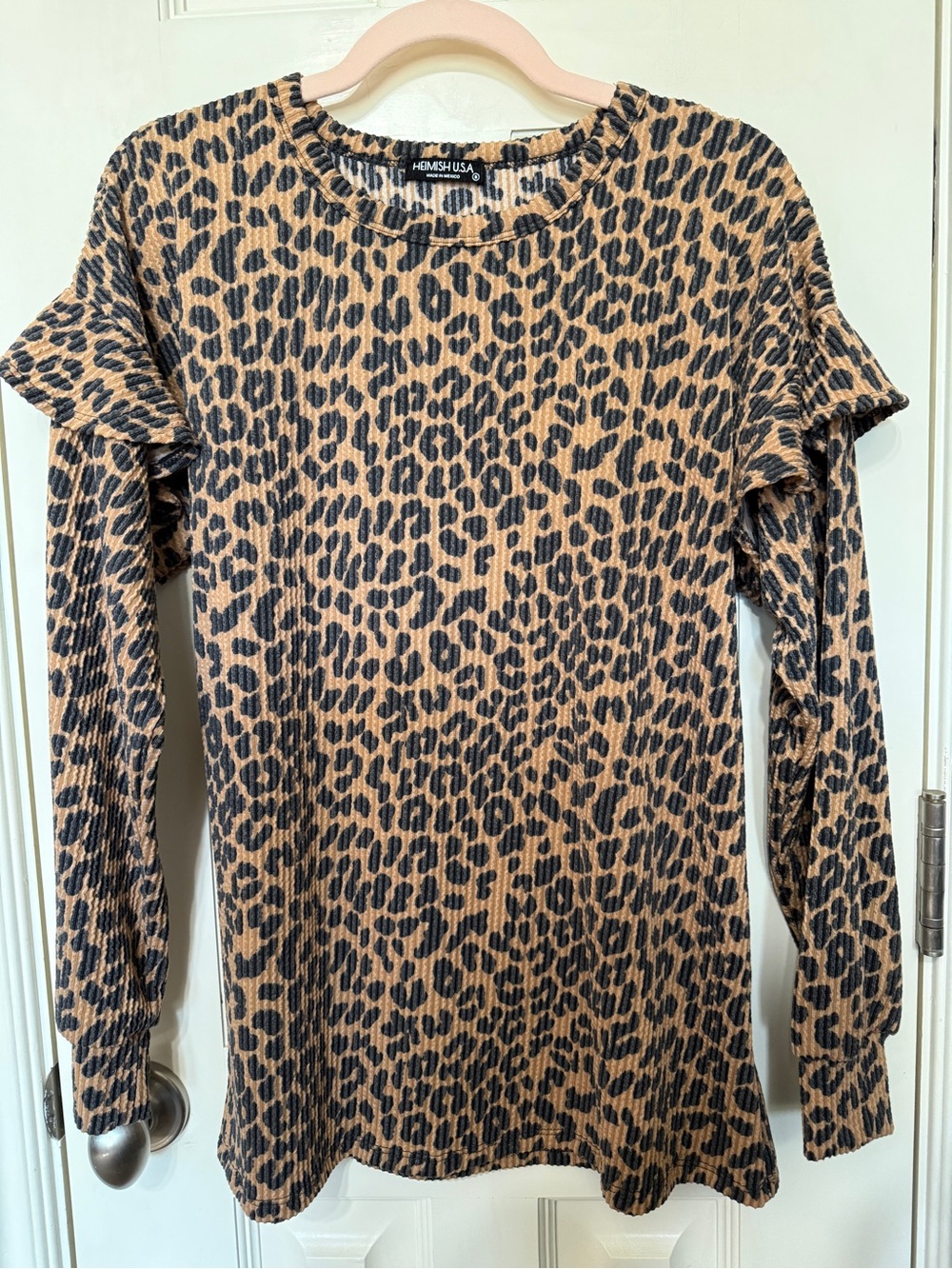 HEIMISH USA Leopard Print Long Sleeve Top in Tan and Black